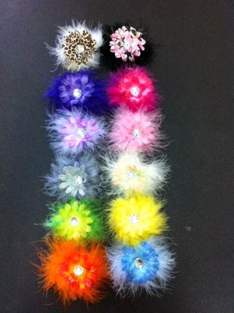 Marabou Flower Hair Clips-
